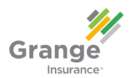 A logo for grange insurance with a green and yellow arrow.