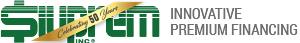 A green and white logo for innovative premium financing