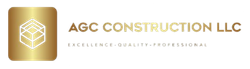 AGC Construction LLC gold logo with cube icon and tagline “Excellence, Quality, Professional”