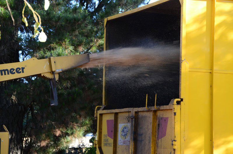 Yellow mulching machine— Arborists in the Lockyer Valley, QLD