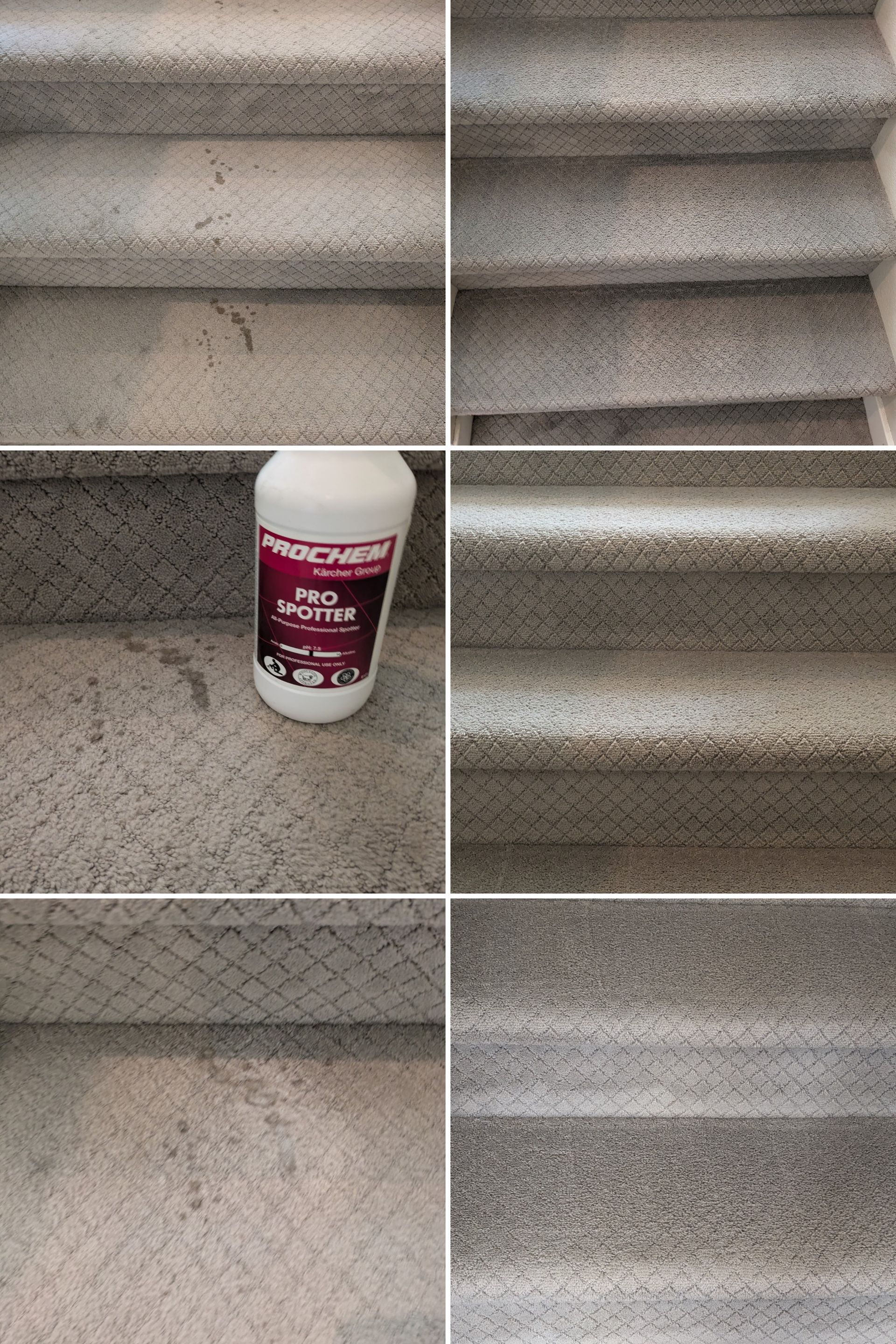 Collage of concrete step textures and a small pink-and-white cleaning product bottle