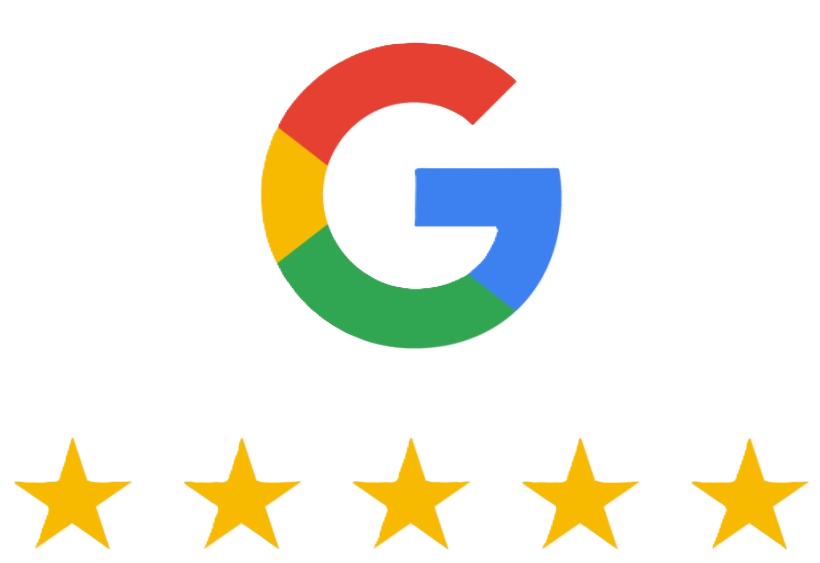 Google logo above five gold stars on a white background