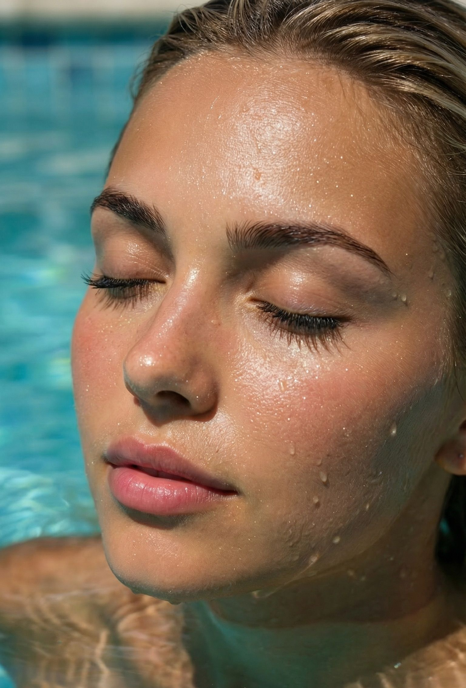 Person reclining on a boat in a black swimsuit, shielding their face from sun on dark blue water.