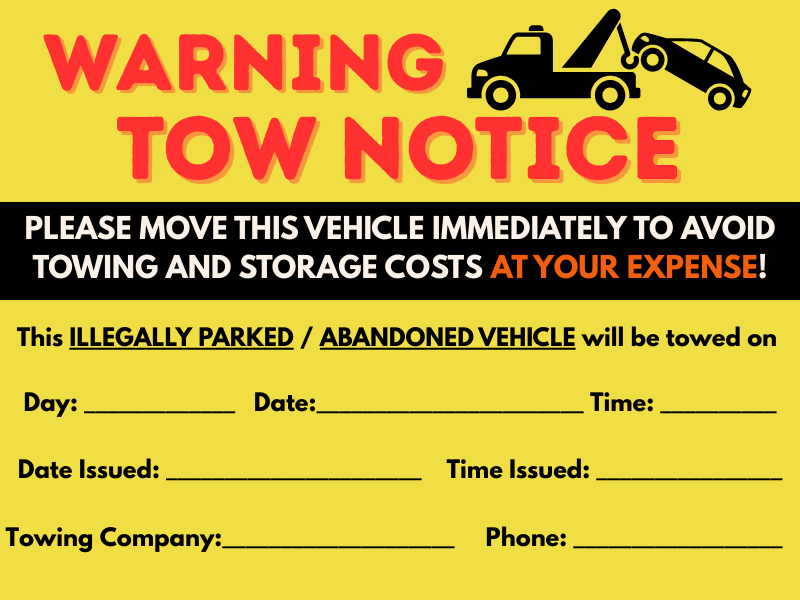 Tow Warning Notice Sample Notice