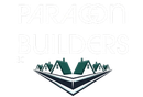 Paragon Builders logo with green rooftops over a stylized black and white geometric base
