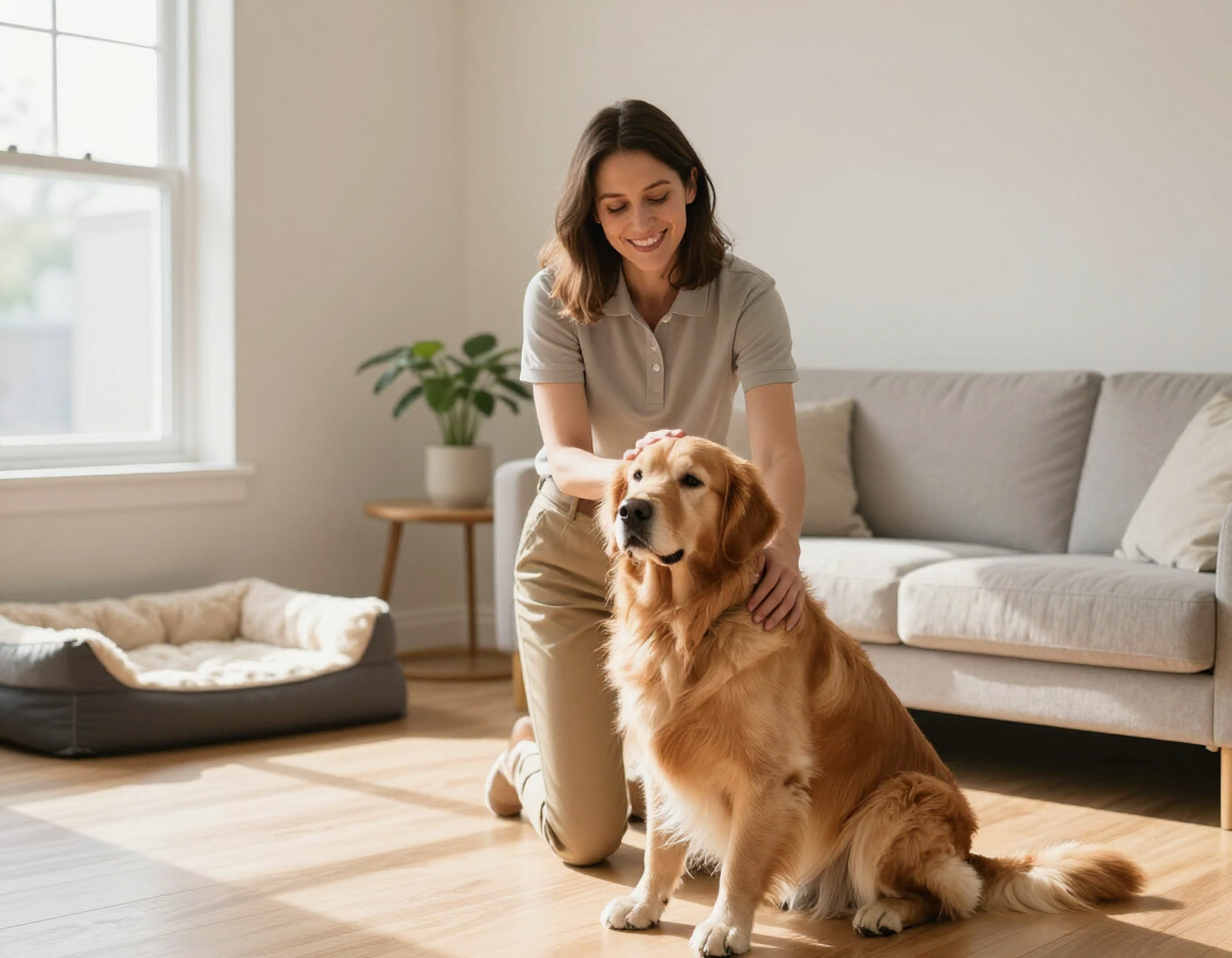 In-home dog sitter caring for a calm dog in a Yonkers home.