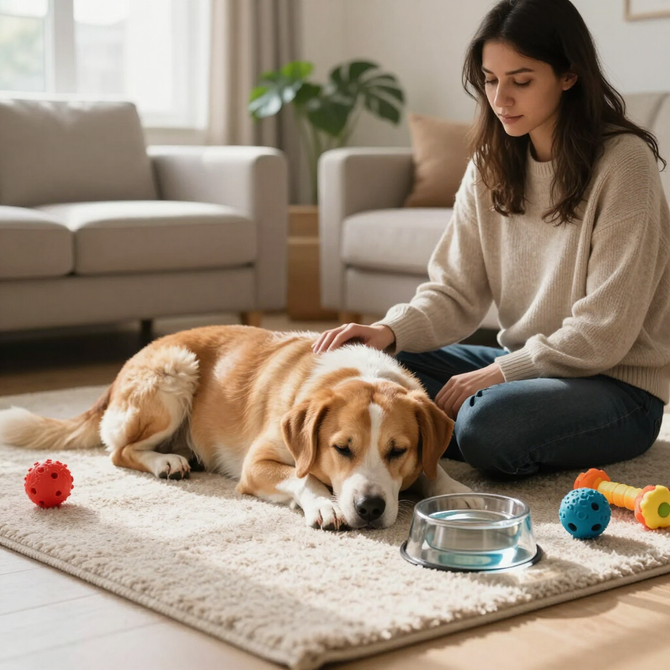 A dog sitter arriving for an in-home dog walking and check-in visit.