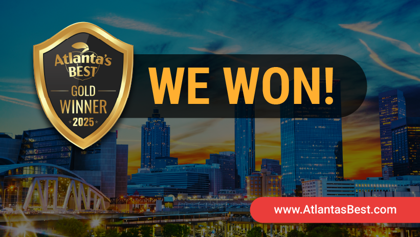 Atlanta's Best Gold Winner 2025 banner with skyline, large “WE WON!” text, and Atlanta's Best logo
