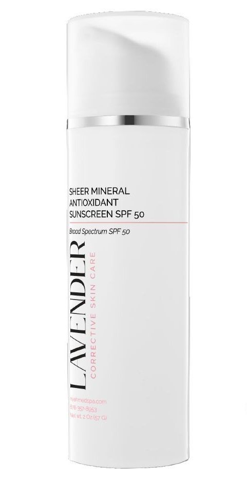 White LAVENDI skincare bottle with silver band and black text on a plain background