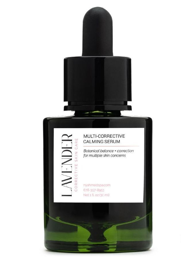 Black dropper bottle with white label and green-tinted base on a white background