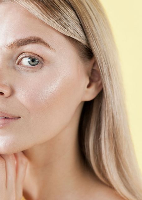 a before and after picture of a woman with acne on her face