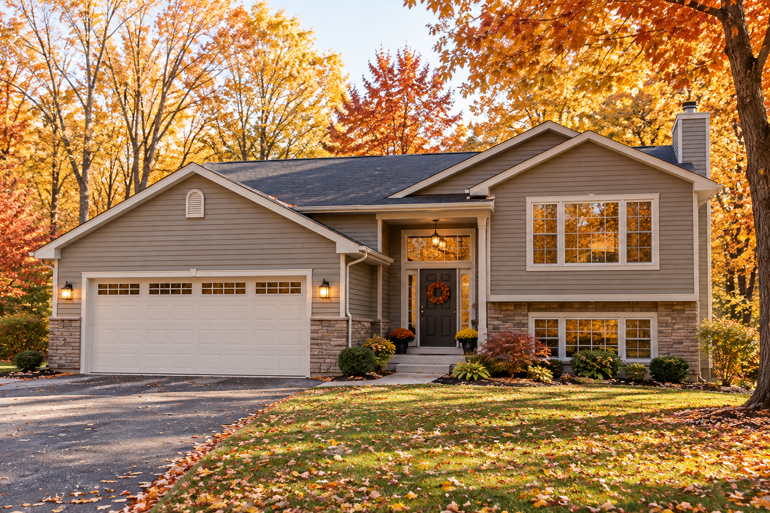 Split-level home in Blaine, MN shown in the fall