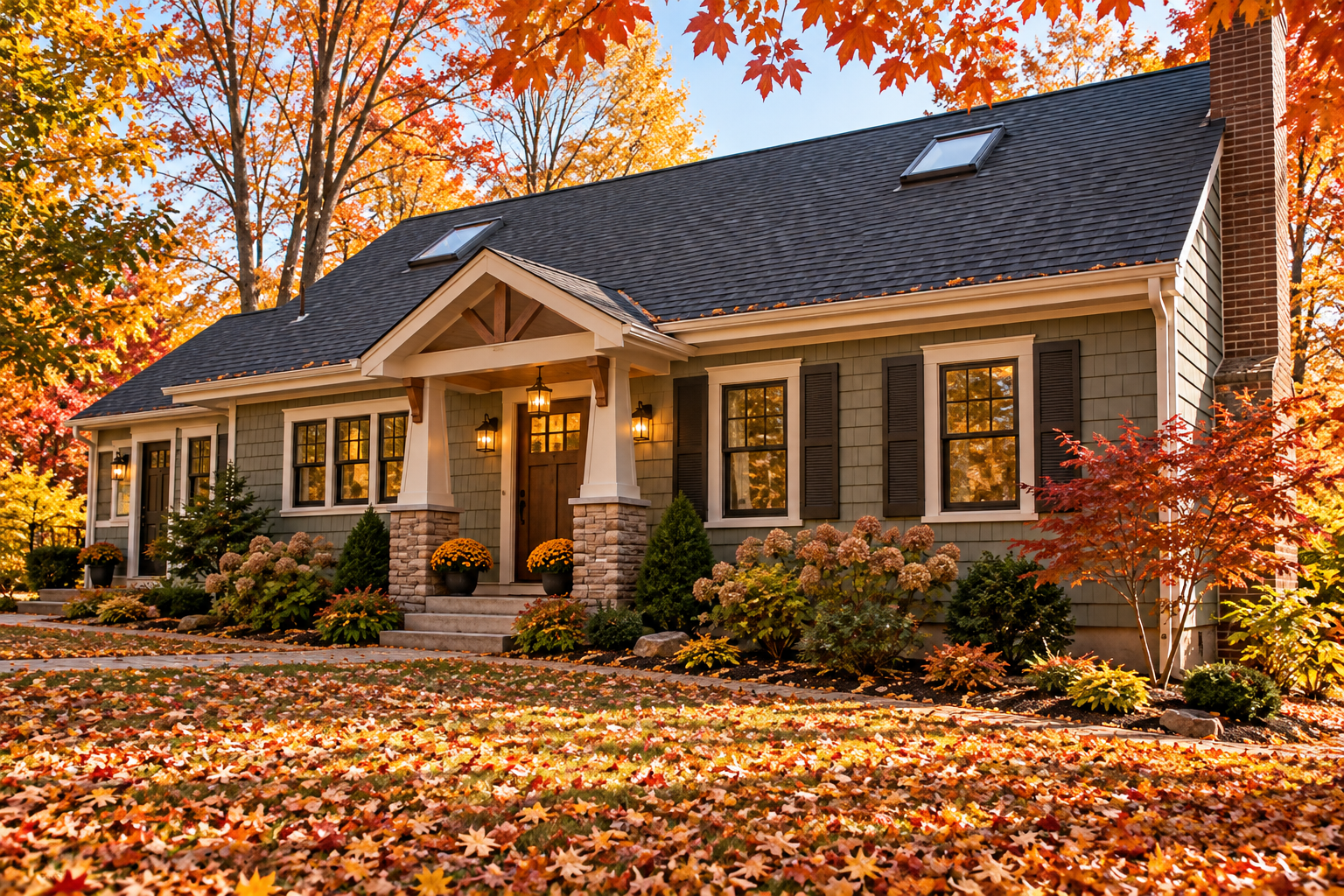 Craftsman style home in Coon Rapids, MN shown in the fall