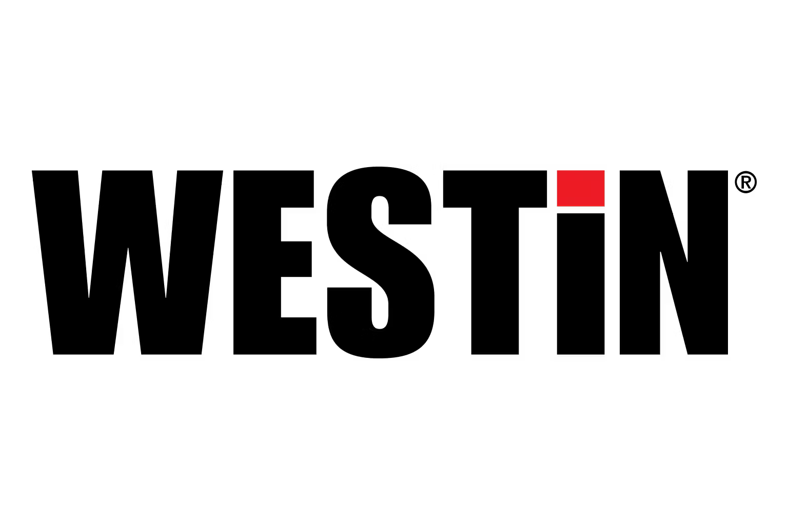Logo for Westin, a black sans-serif wordmark with a red square replacing the dot of the