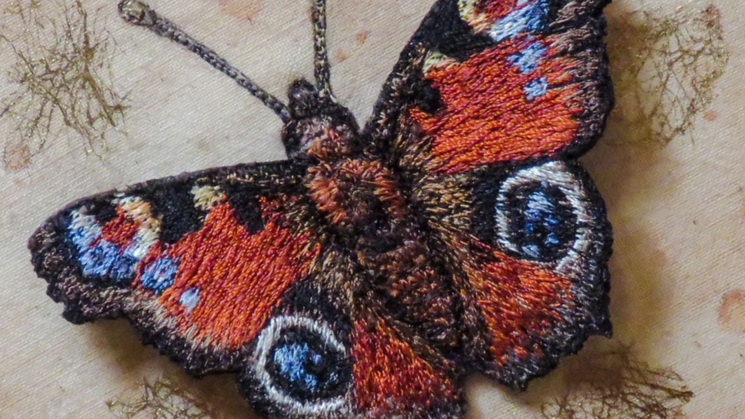 digitized computer embroidery of a peacock butterfly