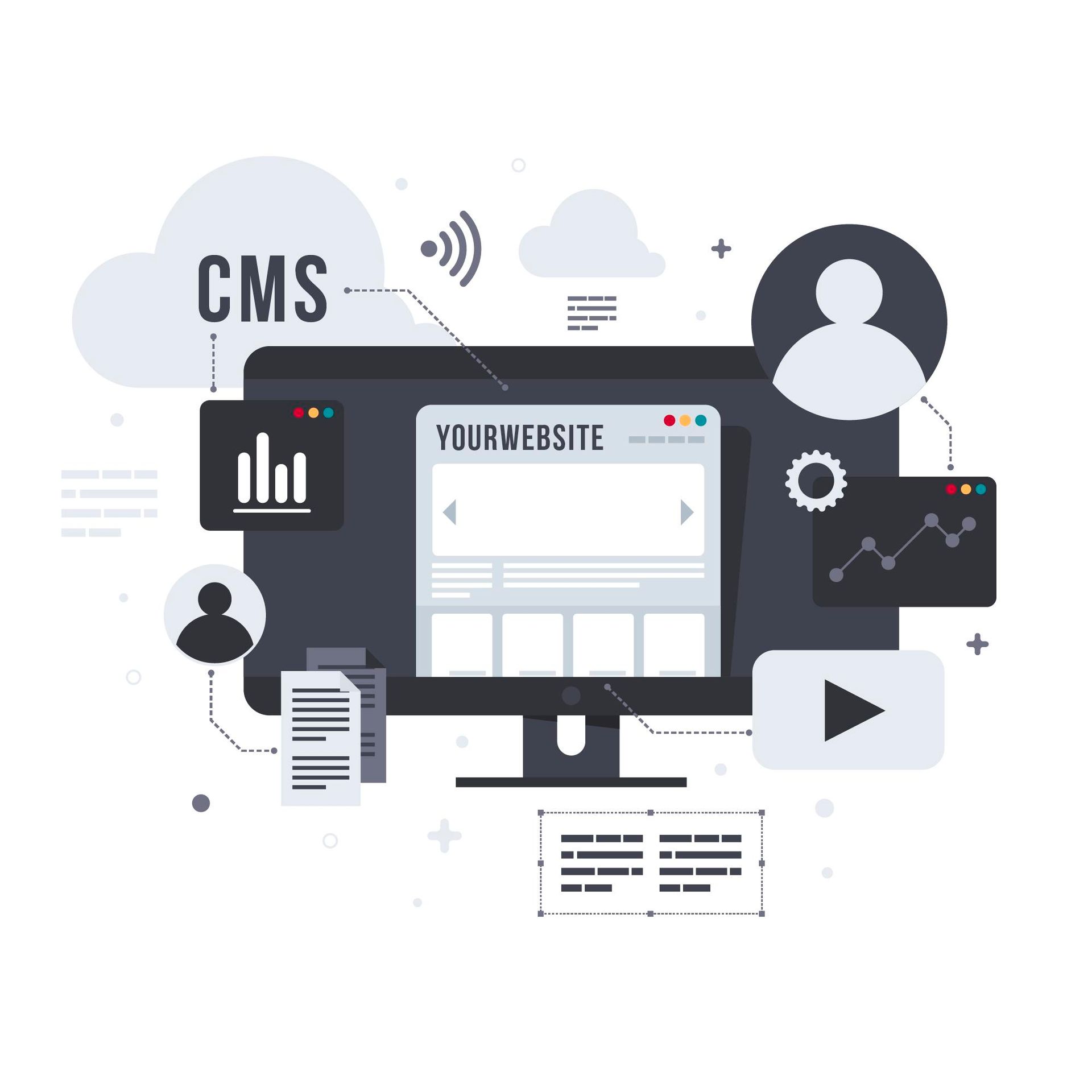 Un écran d'ordinateur avec un site Web sur l'écran entouré d'icônes.