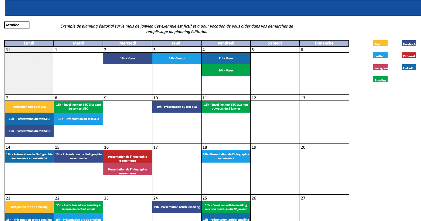 Calendrier de réseaux sociaux