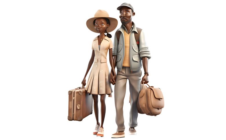 Un homme et une femme se tiennent la main et portent des bagages.