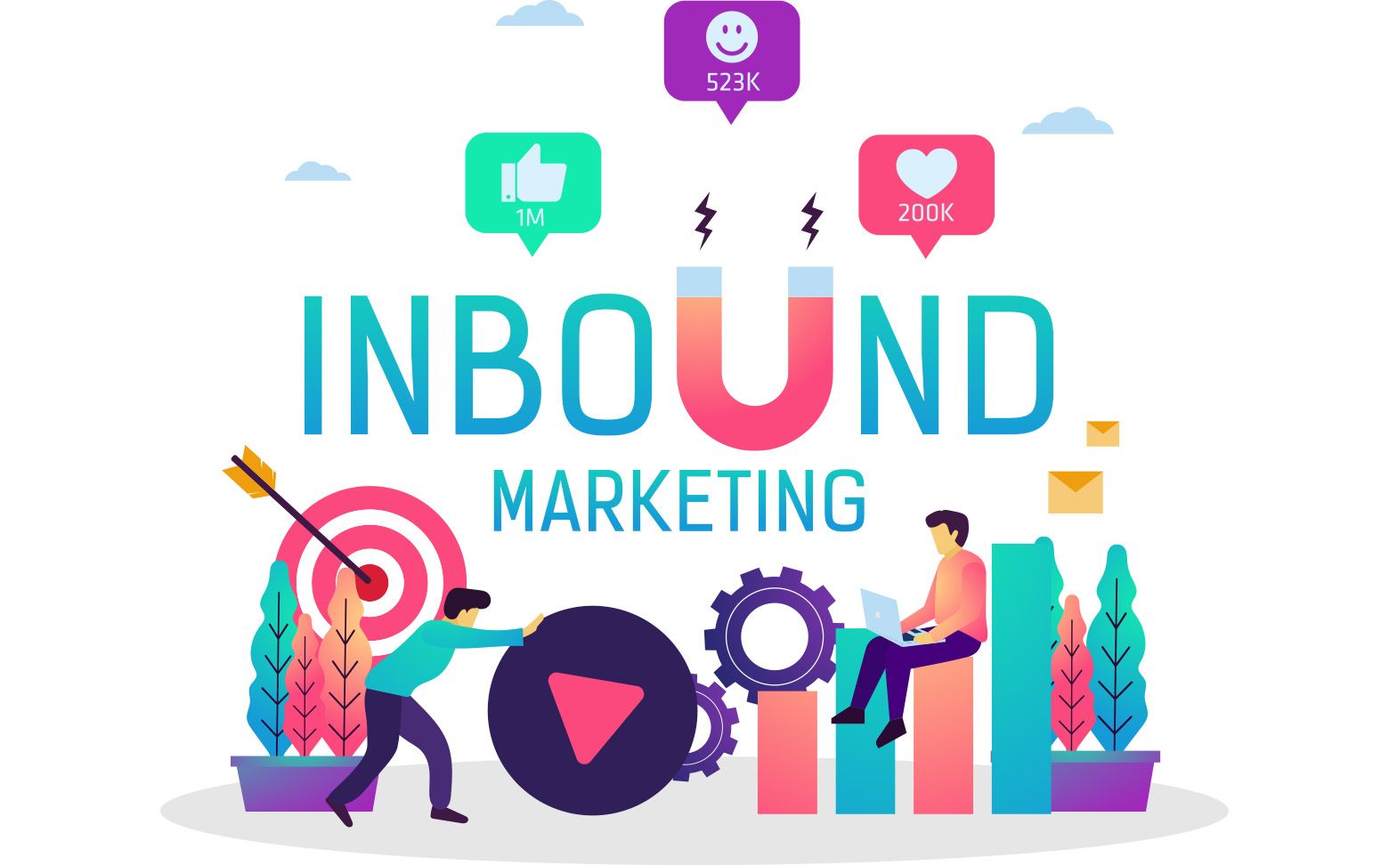 Un groupe de personnes se tient autour d'un panneau indiquant « marketing entrant ».