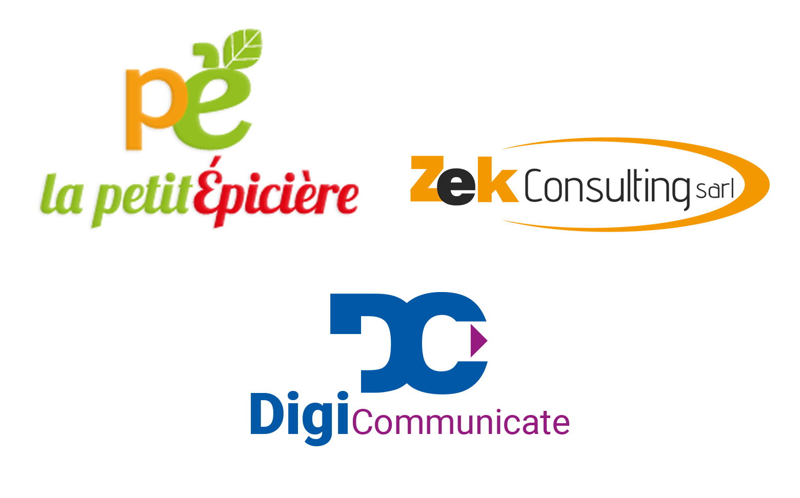 Les logos de la petite epiciere zek consulting et digi communicate