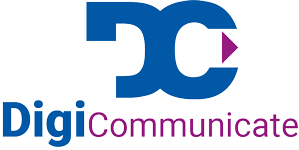 Un logo bleu et violet pour digi communicate