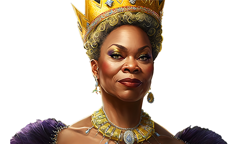 Une femme porte une couronne et un collier.