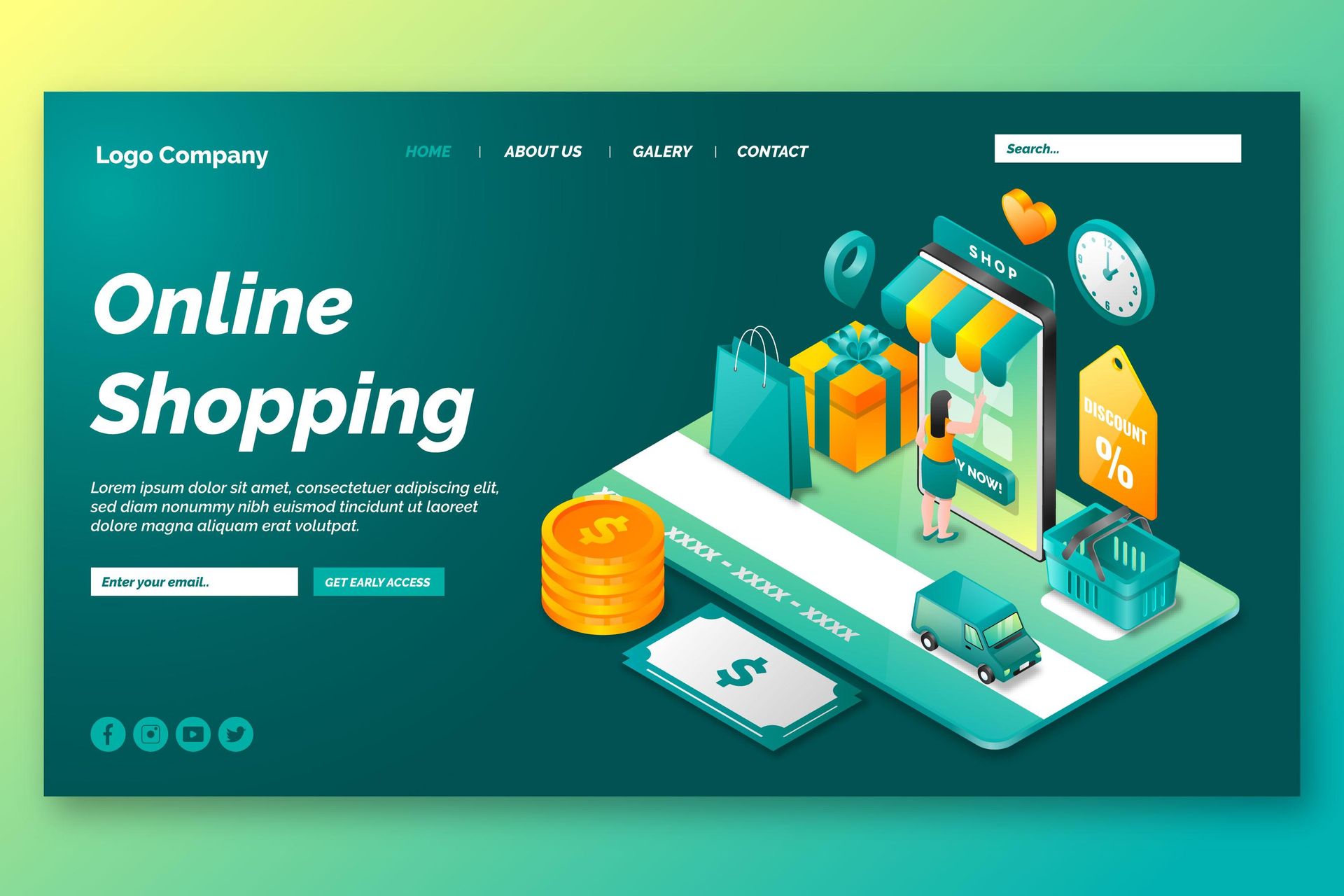 C'est une illustration isométrique d'un site d'achat en ligne.