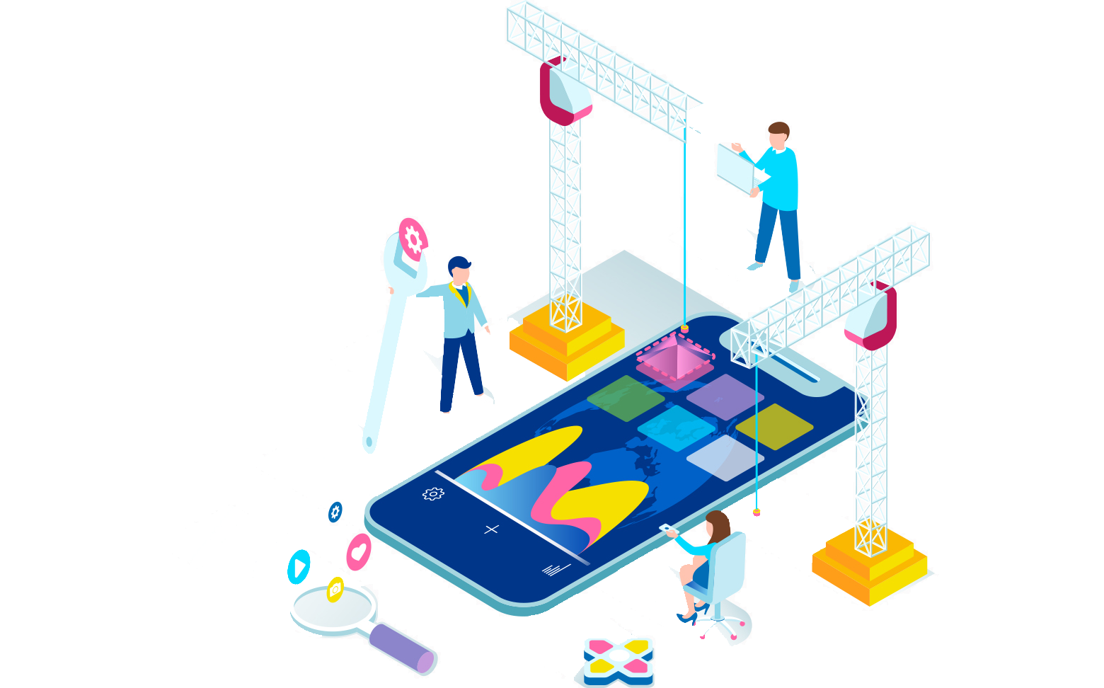 Un groupe de personnes travaille sur un smartphone.