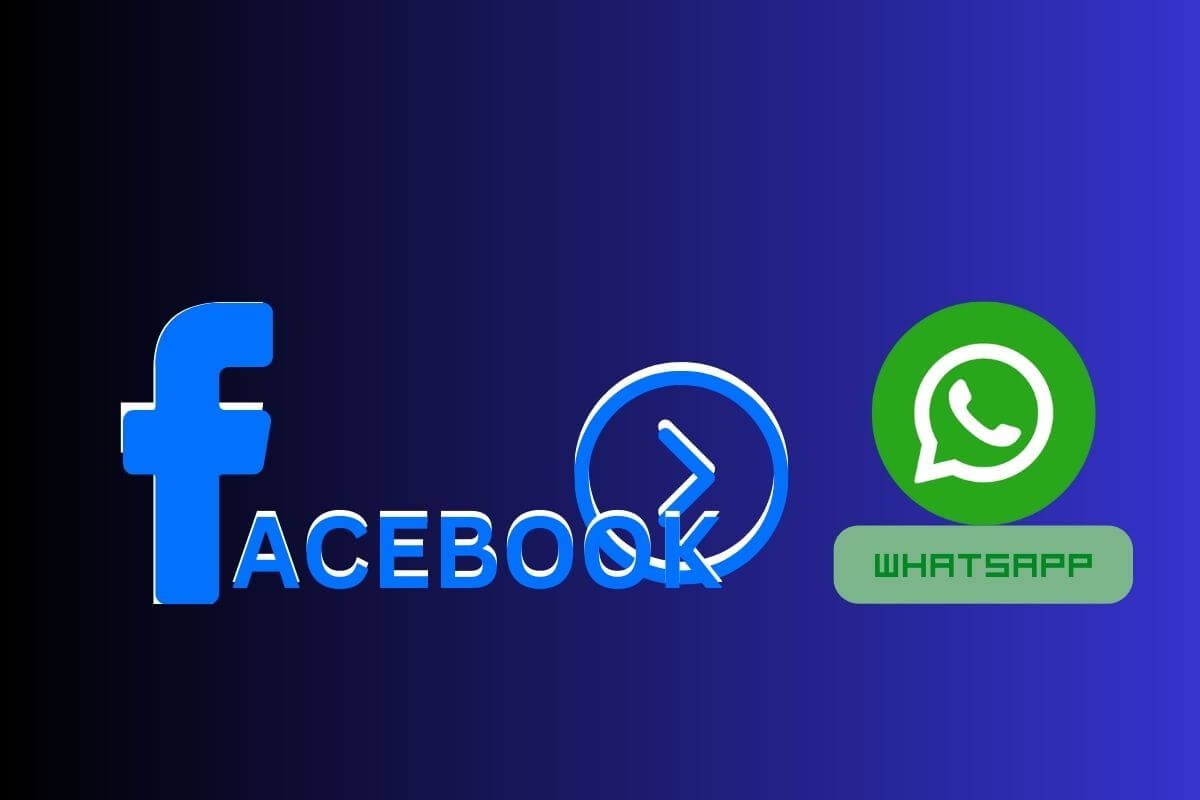 Logos Facebook et WhatsApp avec texte sur fond bleu dégradé.