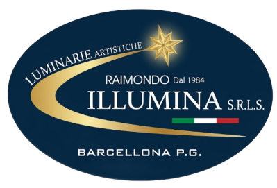 Logo ovale blu per IlluminA SRLS con stella e swoosh dorati, scritta “Barcellona PG”.