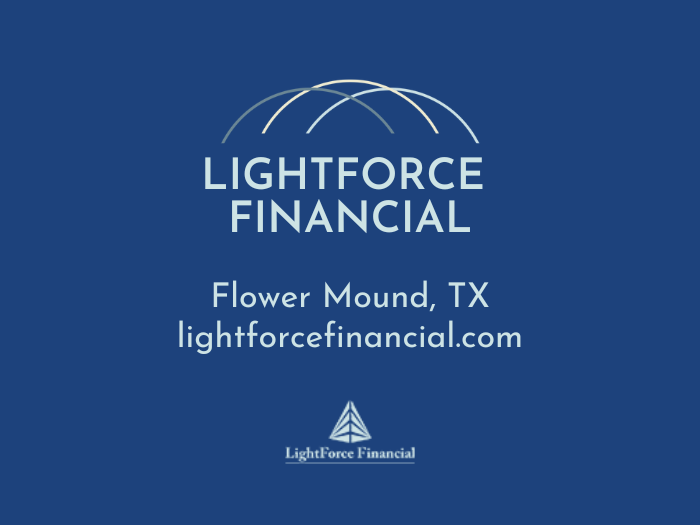 The logo for lightforce financial is on a blue background