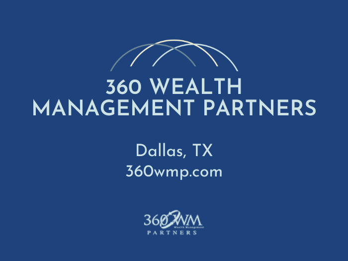 A blue sign that says 360 wealth management partners dallas tx
