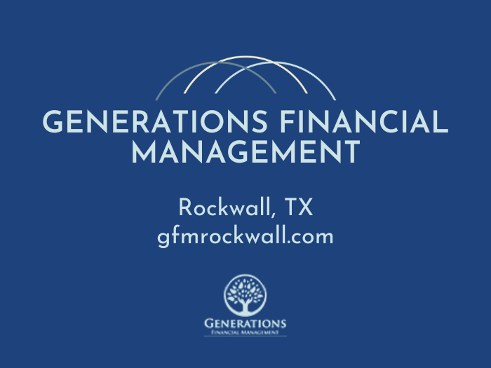 A blue background with the words generations financial management on it