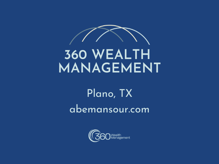 The logo for 360 wealth management is on a blue background