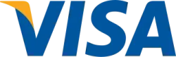 Visa logo in blue and gold on a white background