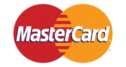 Mastercard logo with overlapping red and orange circles and white text