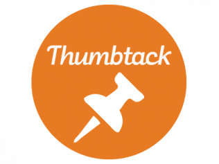 Thumbtack logo: white text and pushpin icon inside an orange circle.