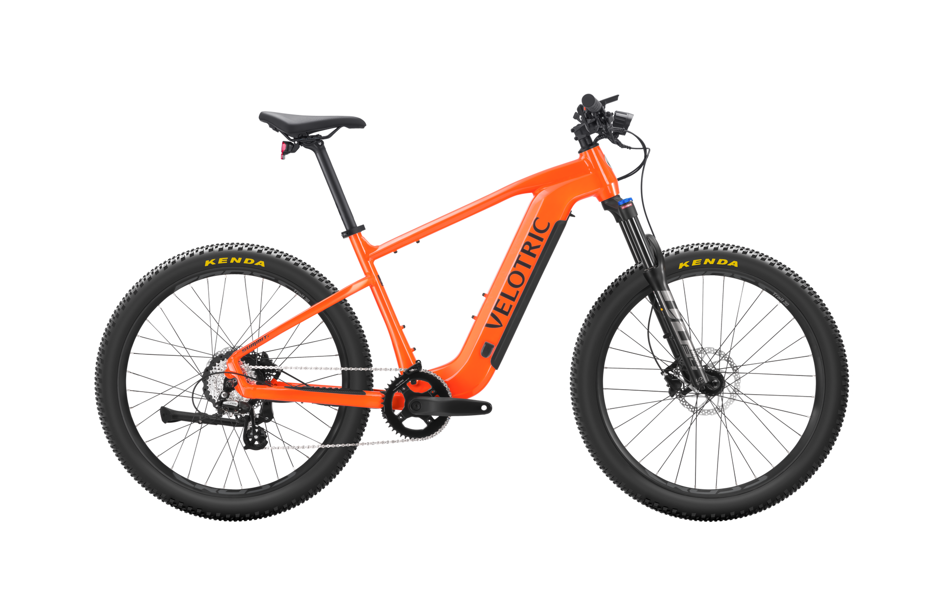 A blue and black bicycle with a large tire on a white background