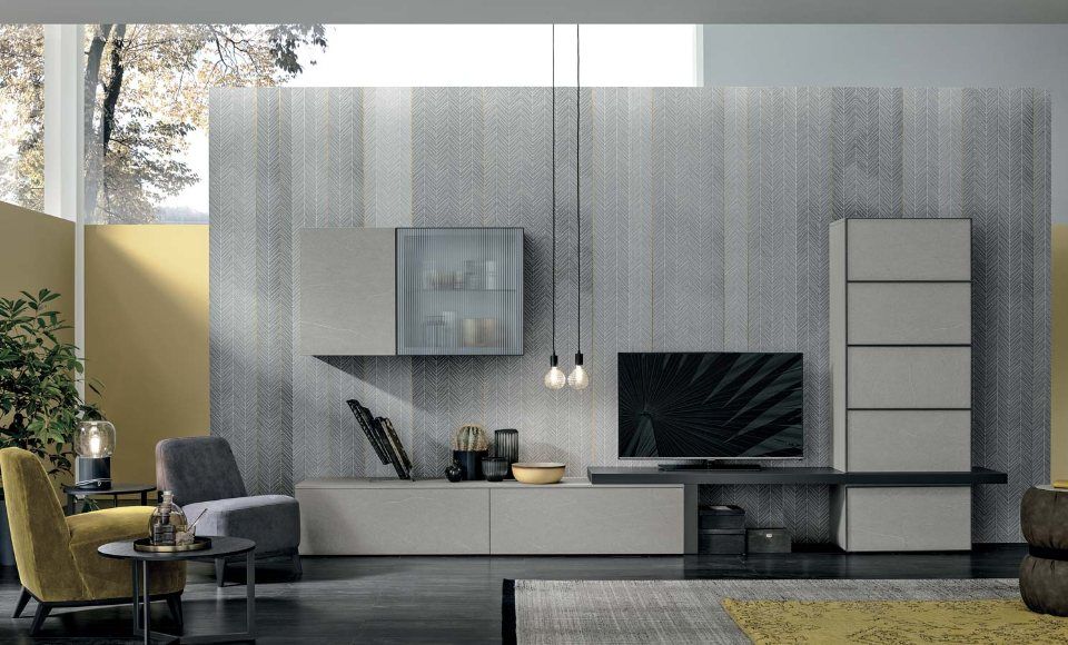 parete soggiorno dallo stile contemporaneo