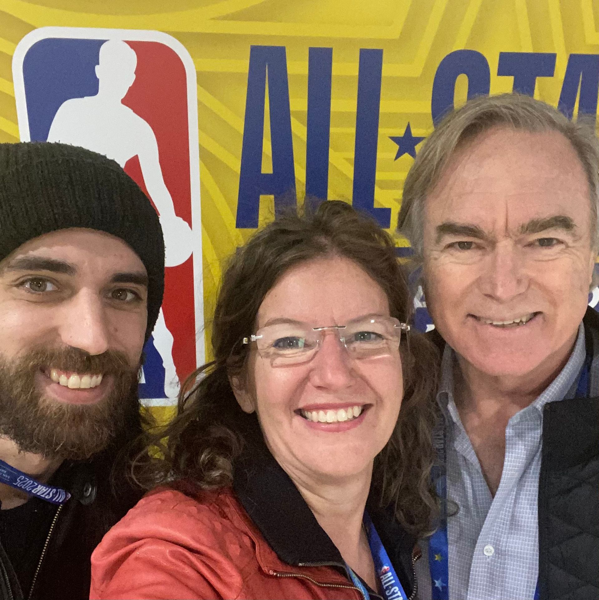Q5X Technician, Partner, and CEO posing for photo at the NBA All Star game