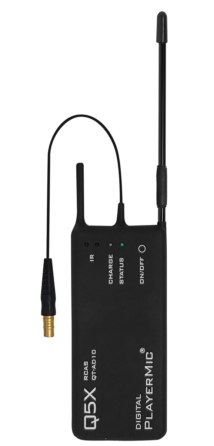 Front on view of Q5X Axient Digital PlayerMic wireless microphone transmitter