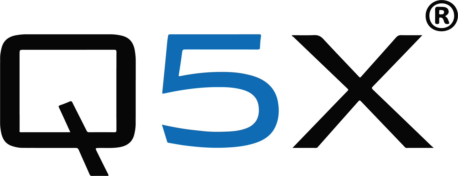 Q5X Logo with a black "Q", a blue "5", black "X", and a registered trademark symbol.