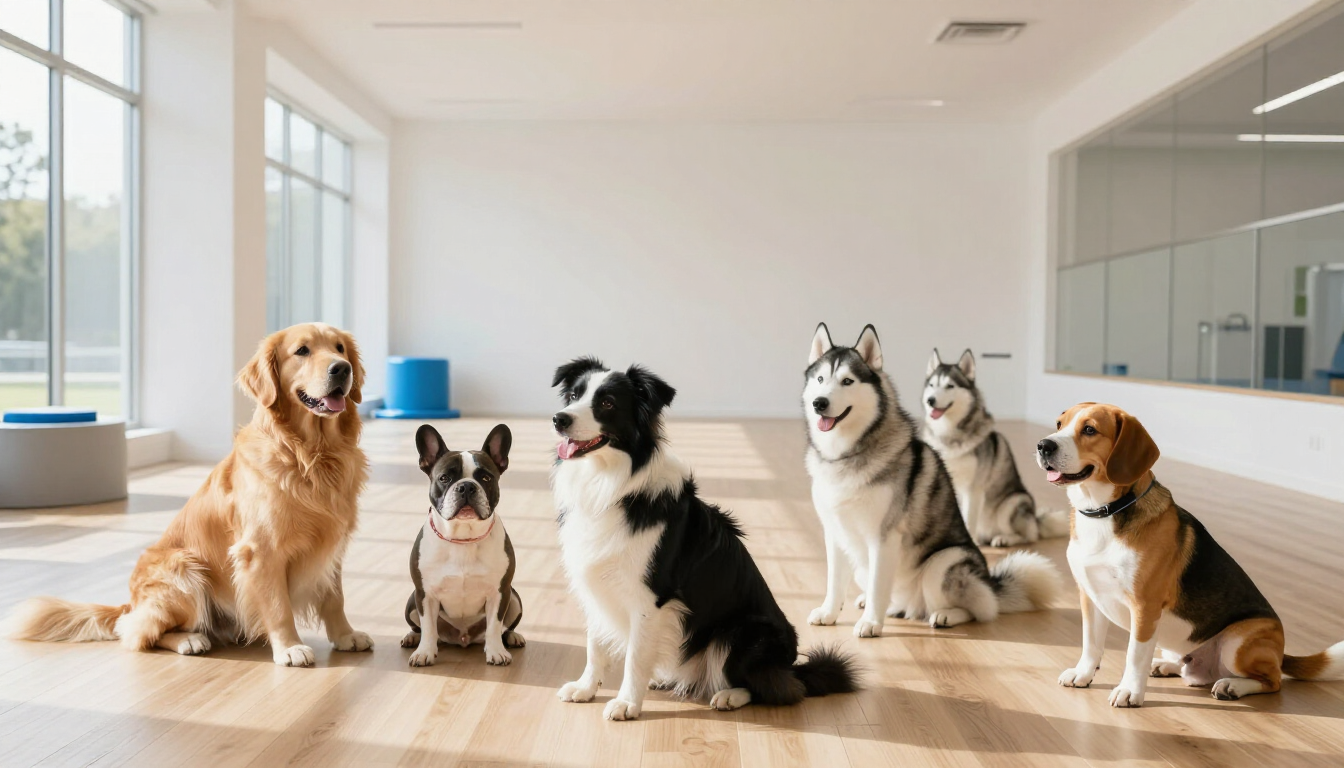 Grupo de perros y dueños