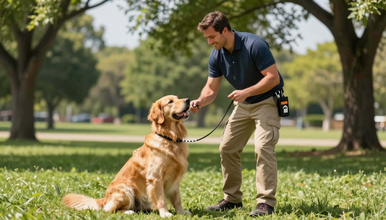 Adiestrador profesional trabajando en un parque