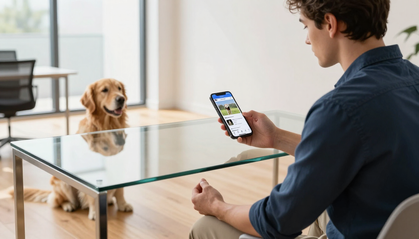 Emprendedor gestionando su negocio canino por el móvil