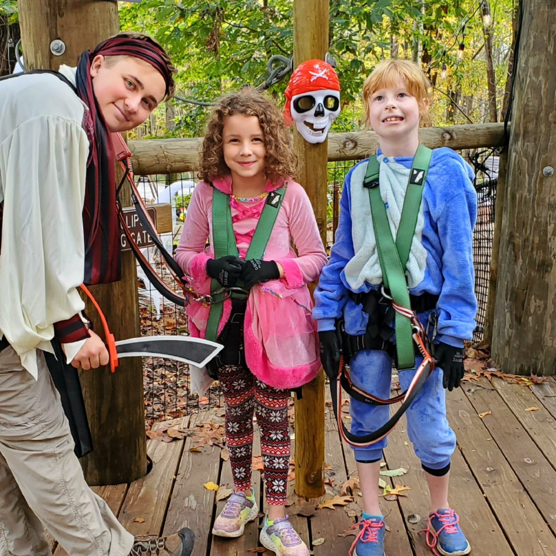 Pirate greeting climbers on main platform for Trek or Treat