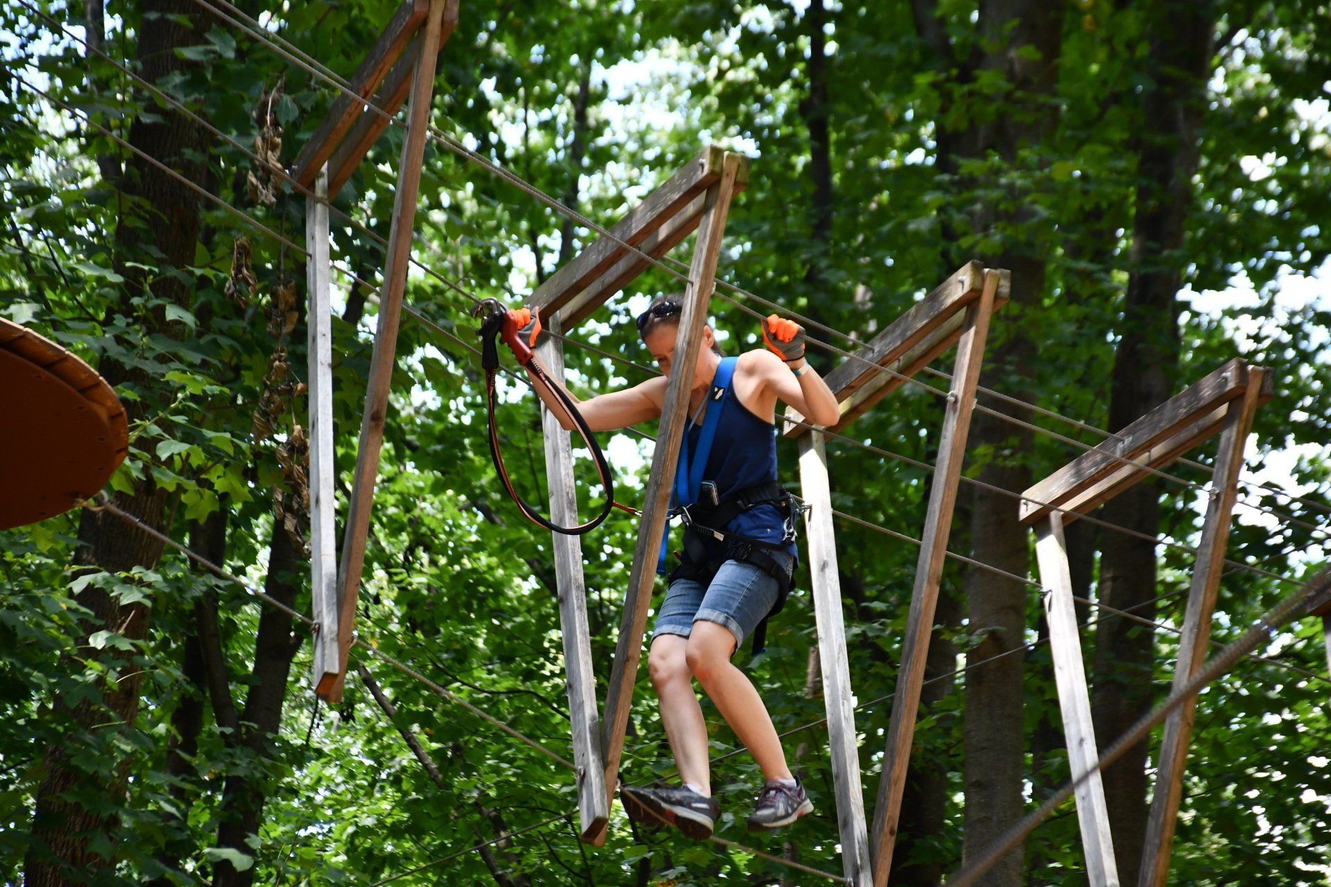 Climber on ropes course