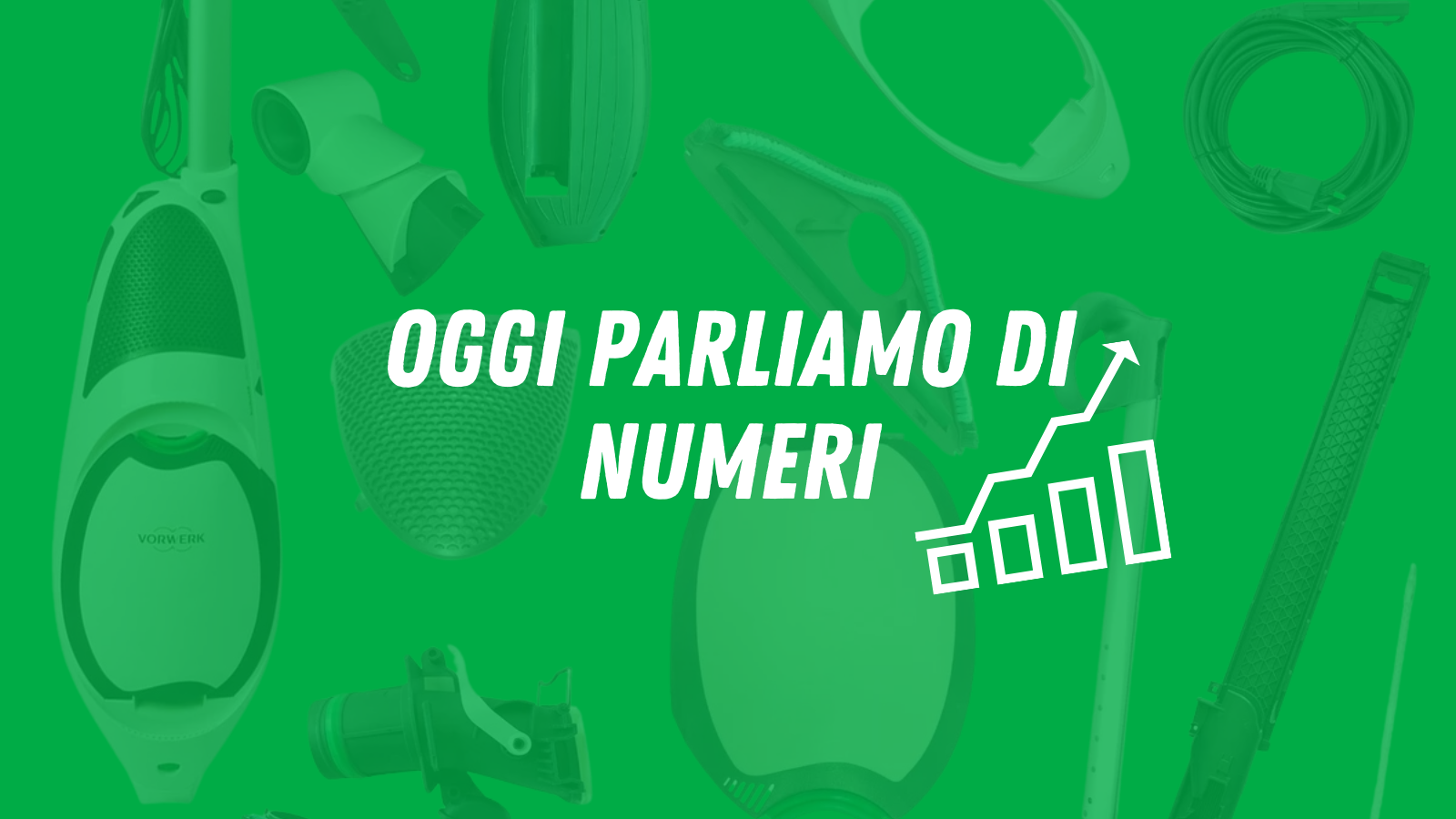Poster verde con la scritta bianca “Oggi parliamo di numeri” e icone numeriche sullo sfondo.