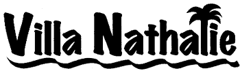 Logo for Villa Nathalie, featuring text with a palm tree graphic and wavy lines.
