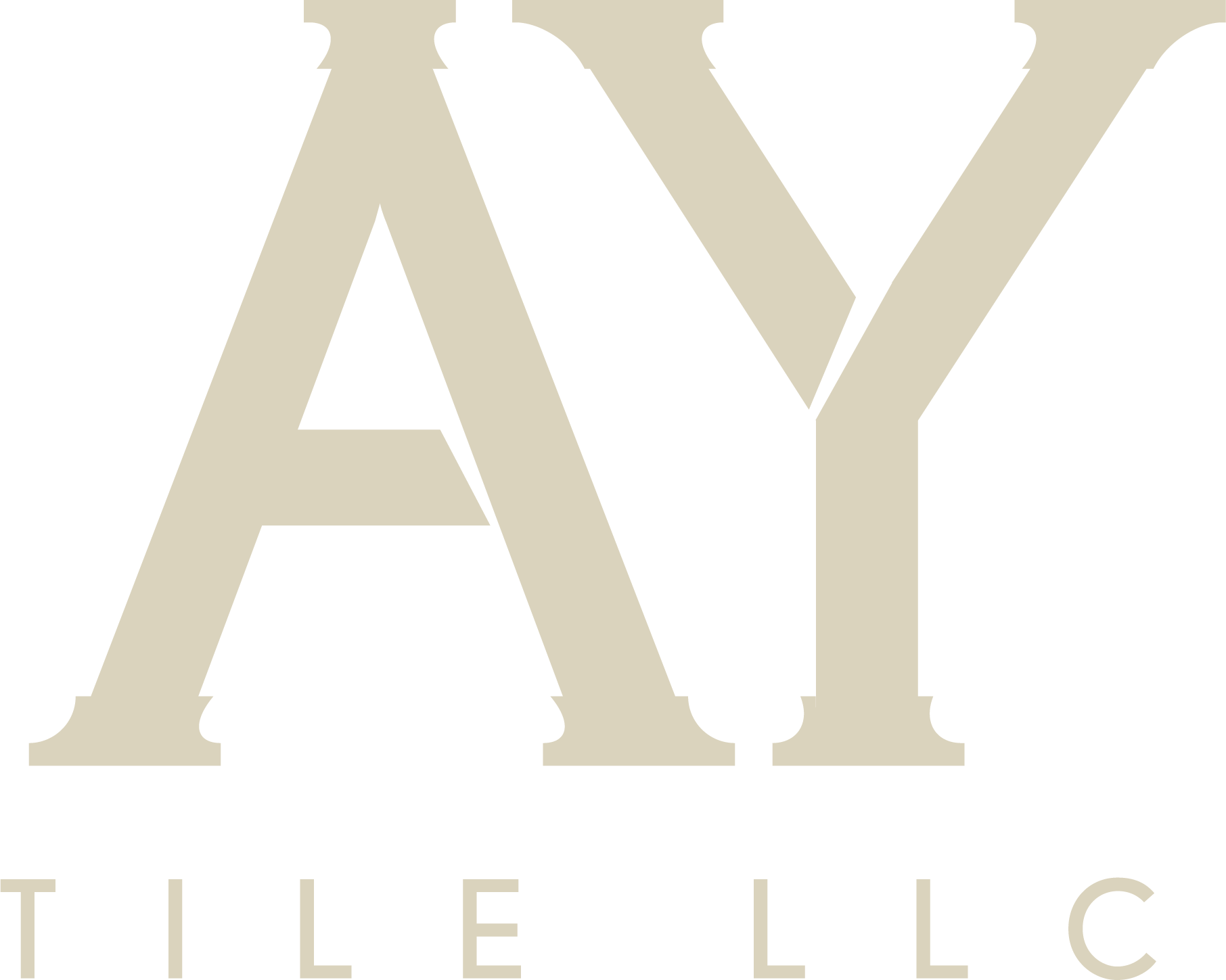 Logo for AY Tile LLC, featuring overlapping letters "A" and "Y" in a beige color, with "TILE LLC" below.